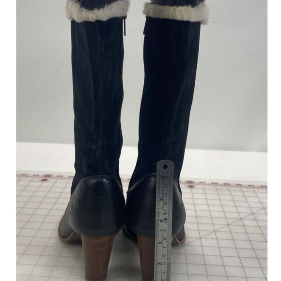 UGG Black Heeled Boots with Fur Trim - Picture 4 of 5